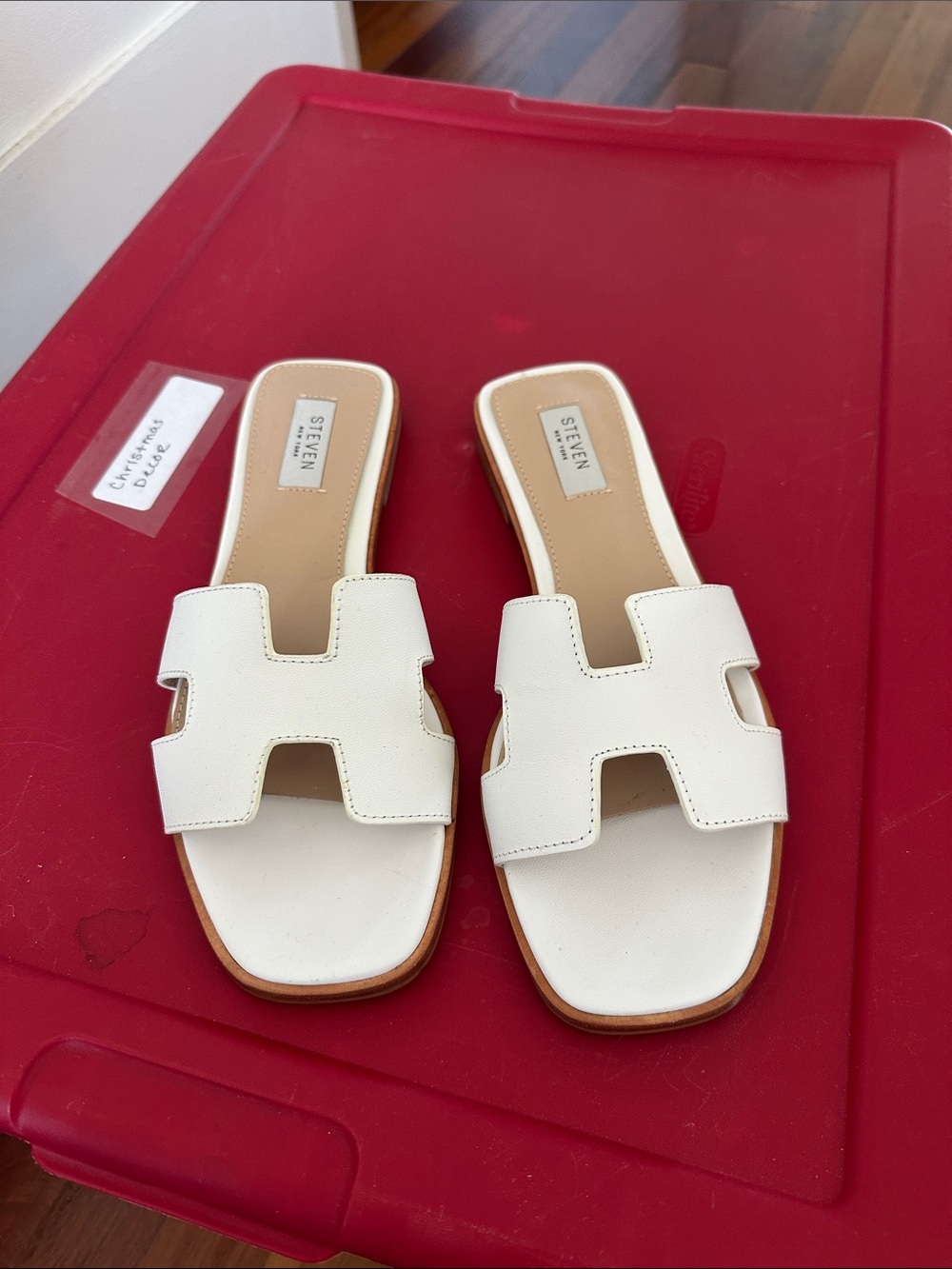 Steven by Steve Madden White Cutout Slide Sandals